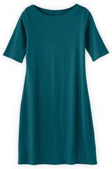 Fair Indigo - 100% Organic Cotton Elbow Sleeve Boat Neck Dress - Dresses - Afterglow Market
