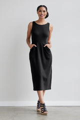 Fair Indigo - 100% Organic Cotton Sleeveless Midi Dress with Pockets - Dresses - Afterglow Market