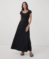 Pact - Fit & Flare Crossback Maxi Dress | Black - Cap Sleeve Maxi - Afterglow Market