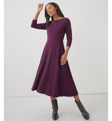 Pact - Fit & Flare Open-Back Dress | Sweet Grape Scarlett - 3/4 Sleeve Midi - Afterglow Market