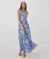 Pact - Fit & Flare Open Back Maxi Dress | Tropical Palm Wedgewood - Dresses - Afterglow Market