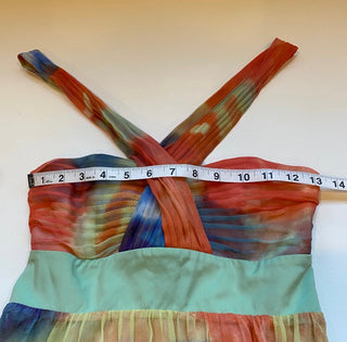 NWT $158 Size XS Marciano 100% Silk Watercolor Tie Dye Pleated Bust Mini Dress
