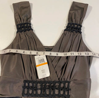 NWT $250 BCBG Maxazria Size S Silky Gathered V Neck Lattice Detail Party Dress