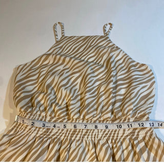 NWT $159 Ann Taylor Size PS Tan Zebra Print Square Neck Midi Flare Dress