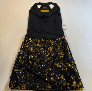 NWT $265 Alexia Admor Size XS Black & Gold Sequin Cowl Neck Party Dress