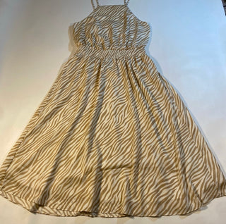 NWT $159 Ann Taylor Size PS Tan Zebra Print Square Neck Midi Flare Dress