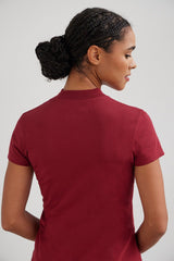 Fair Indigo - Slim Organic Short Sleeve Mock Neck Top - Tops - Afterglow Market